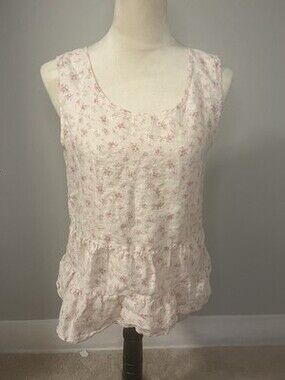 Shabby Chic Pink Floral Linen Sleeveless Shirt Size S. Cottage Core . Feminine